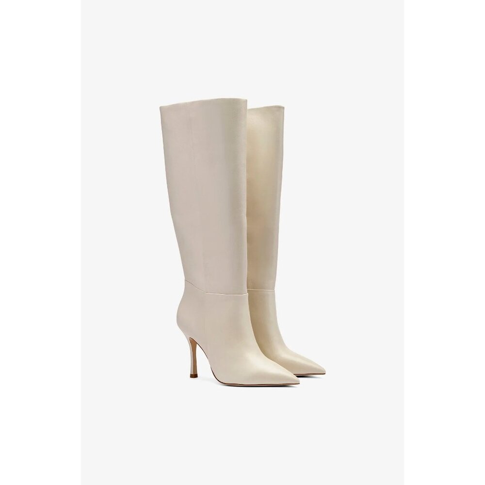 Marc Fisher LTD Georgiey Pointed Toe Knee ivory leather High Boots size 6.5 - Picture 2 of 9